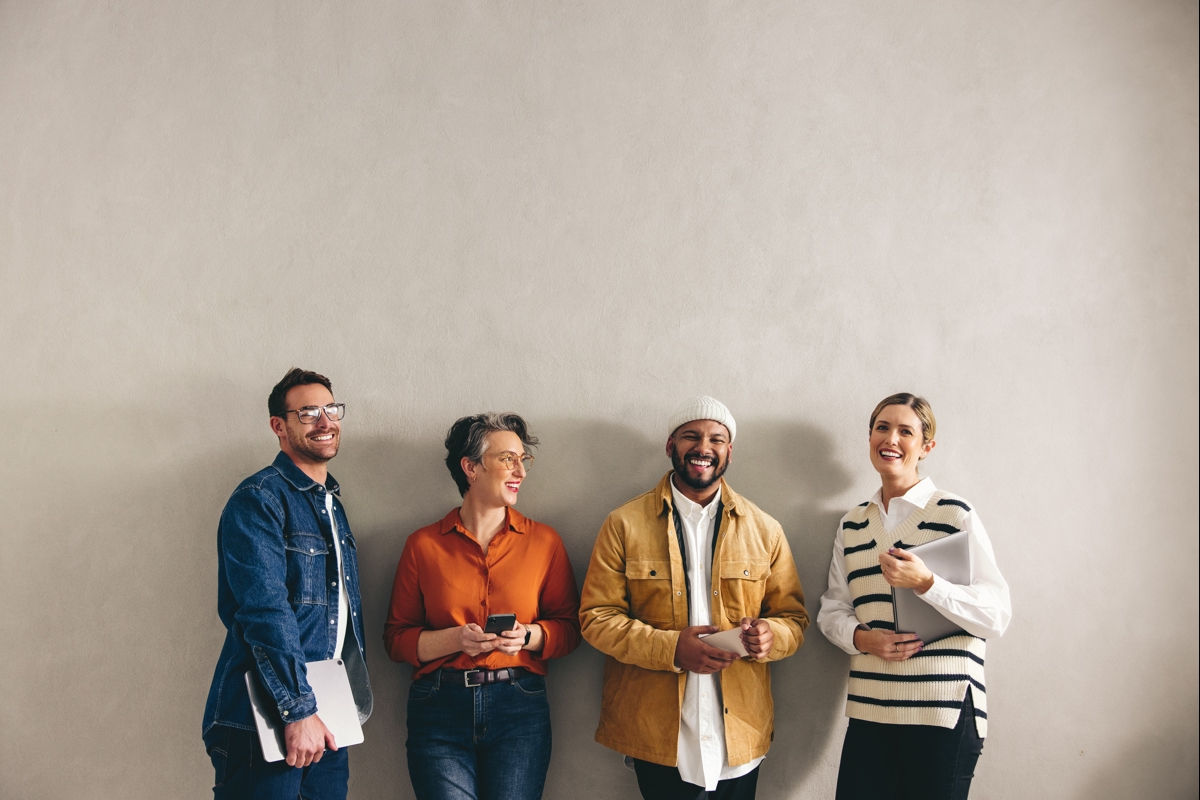 Business people Smiling Happily In A Row