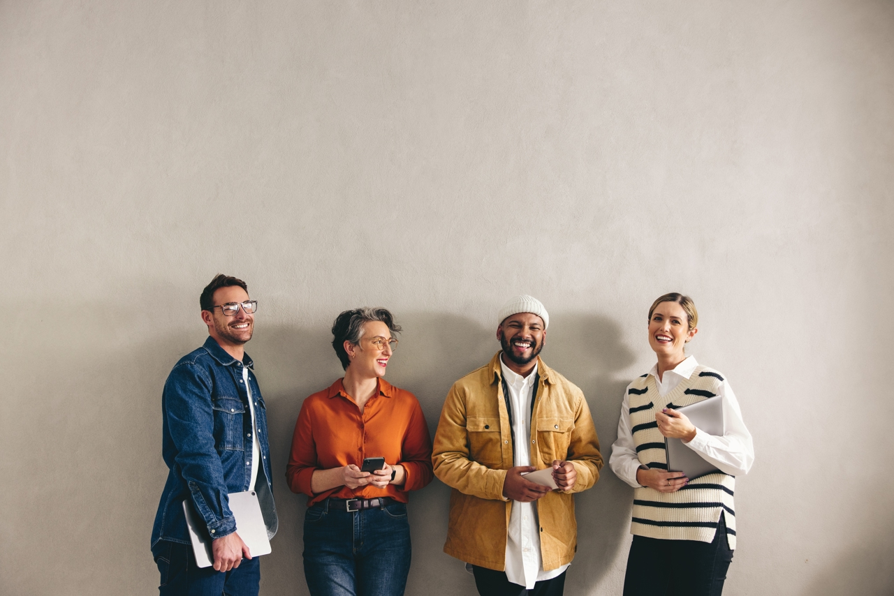 Business people Smiling Happily In A Row